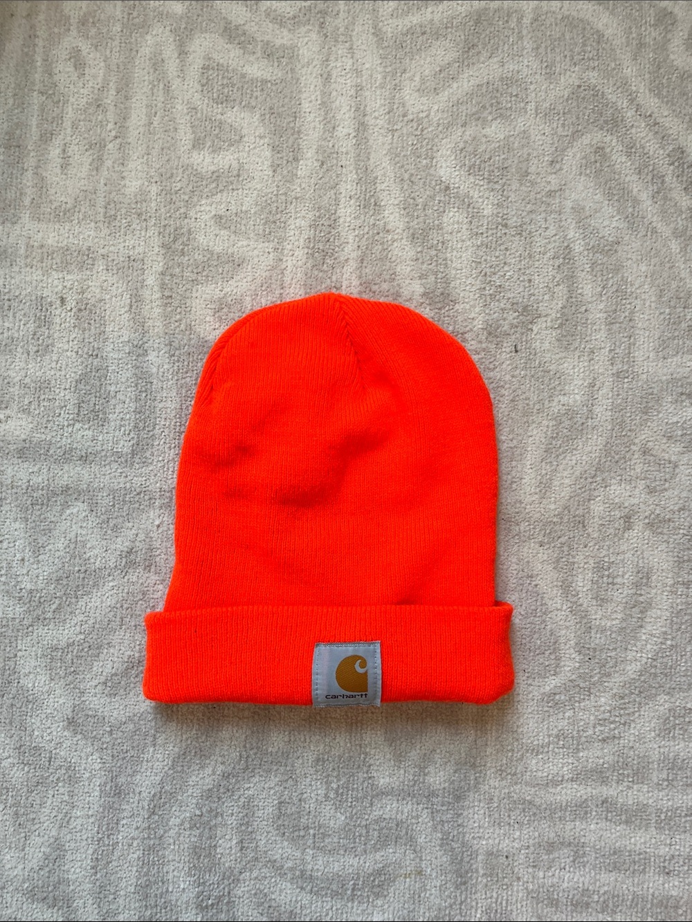 Carhartt Orange Knit Cuffed Beanie with Logo Patch